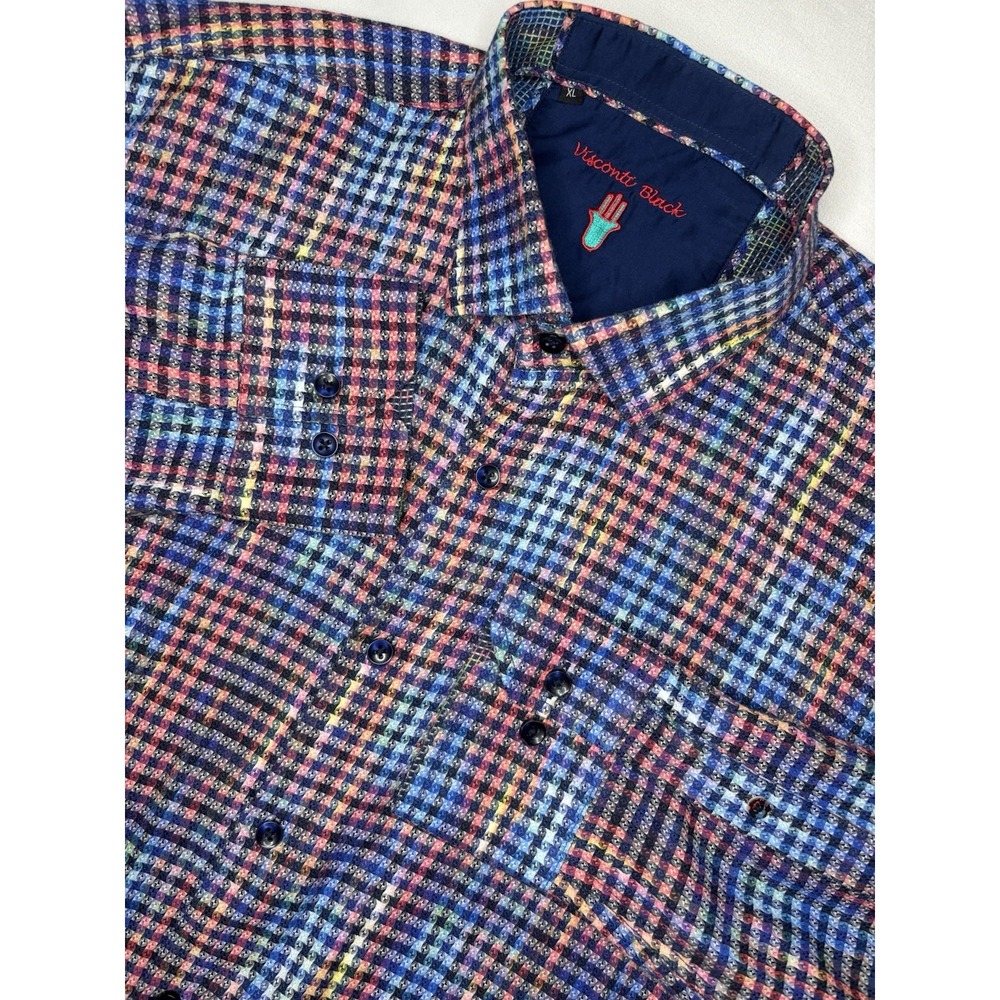 Visconti Black Men's Long Sleeve Button-Up Shirt Geometric Multicolor XL